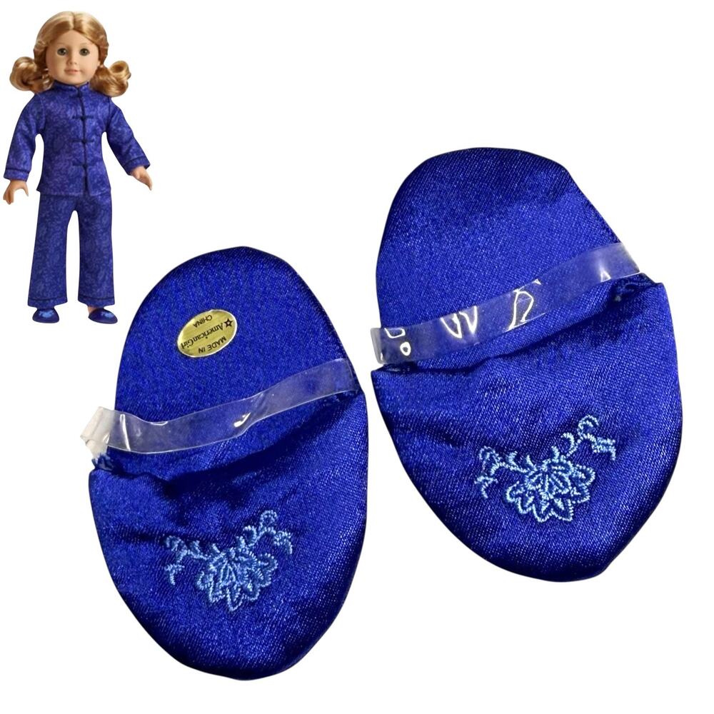 American Girl Sleepover PJs SLIPPERS Purple Satin Embroidered Doll Shoes NEW